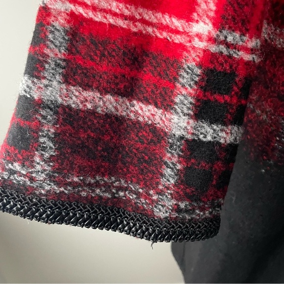 Simon Chang Wool Blend Open Shawl Cardigan Sweater Buffalo Plaid Oversized Small - Picture 5 of 10